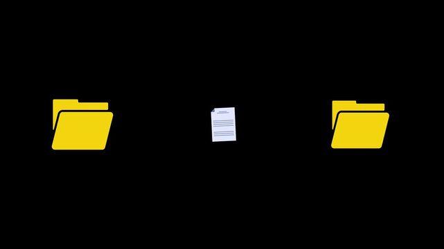 Digital File Transfer Animation: Document Moving Between Two Yellow Folders