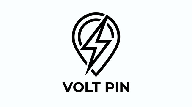 Minimalist volt pin logo design featuring a lightning bolt and location pointer icon
