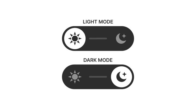 Minimalist vector illustration of light and dark mode interface toggle switches for modern mobile applications