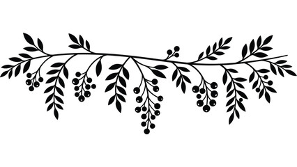 Autumn berry branch silhouette. Decorative floral border with leaves and seasonal berries. © Mahraz