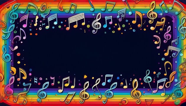 frame border of rainbow colored musical notes generative ai