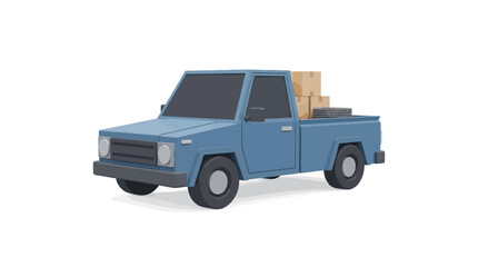 Fototapeta premium Blue pickup truck illustration transporting cardboard boxes, symbolizing efficient goods delivery and logistics solutions for businesses
