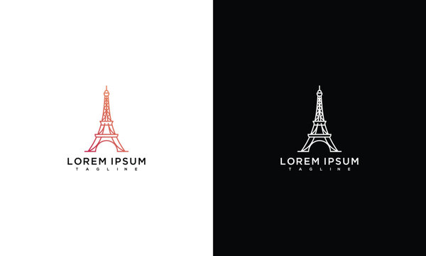 Minimalist Eiffel Tower Line Art Logo Design Concept