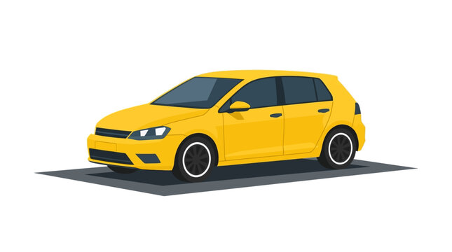 Modern yellow hatchback car vector illustration urban transport vehicle isolated on white background