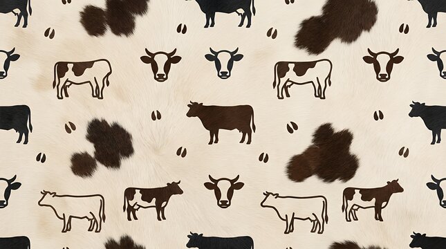 Seamless Bovine Print Digital Background Endless repeating pattern featuring minimalist cattle motifs designed for wrapping paper home decor textiles and creative backdrop layouts  cow seamless