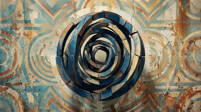 azure angular ring sphere motif non-objective vintage backdrop  blue geometric circle round pattern abstract retro background vector illustration design seamless texture backdrop