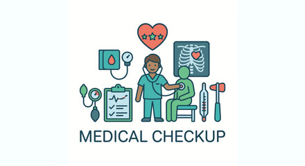Fototapeta premium Medical Checkup and Health Examination Flat Vector Illustration Isolated on White Background