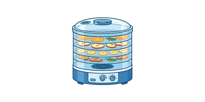 Digital food dehydrator machine with stacked trays for drying fruits and vegetables.