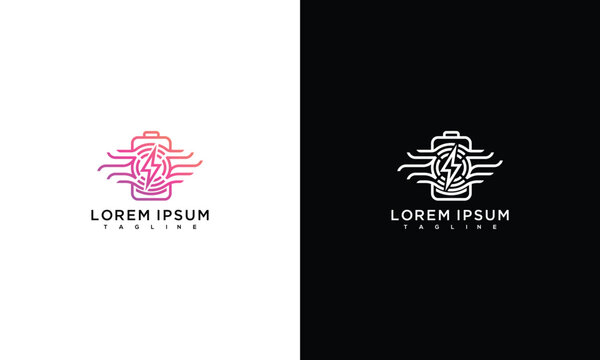 Dynamic Winged Lightning Bolt and Battery Logo Design Concept