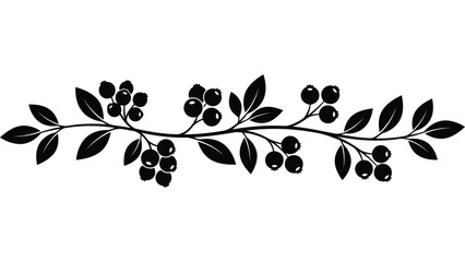 Black berry branch silhouette. Decorative floral element for autumn design projects. © @ahmedmaynul