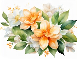 Fototapeta premium orange jasmine with soft border pastel colors isolated on white background watercolor on white background no blur photo not dark everything is clear copy space