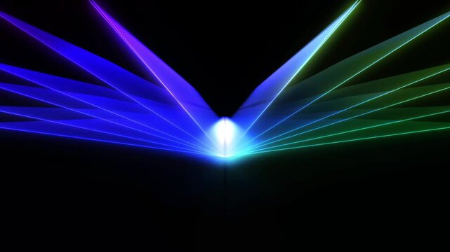 Blue rainbow laser fan burst with glowing futuristic light animation