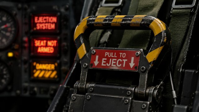 Ejection seat handle mounted in military aircraft cockpit