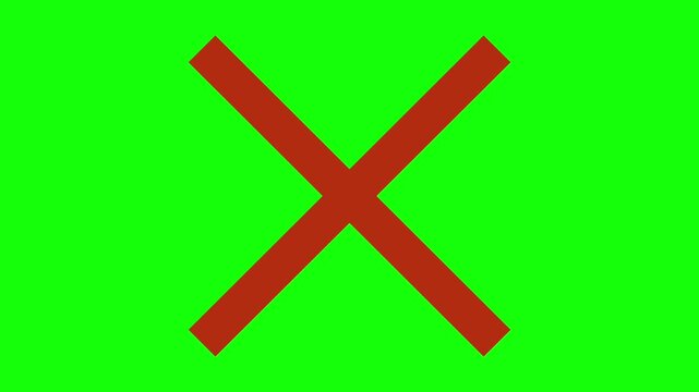 Red Cross Mark Cancel Icon Animation on Green Screen Background