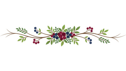 Autumn berry branch divider. Seasonal floral border with leaves and forest fruits. © @ahmedmaynul