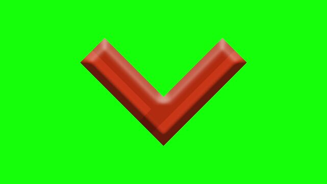 3D Red Down Arrow Chevron Icon Animation on Green Screen Background