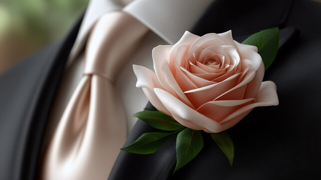 Classic boutonniere on black tuxedo lapel for elegant formalwear