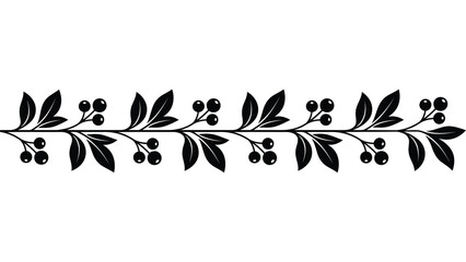 Autumn berry branch border. Decorative floral divider with leaves and berries. © @ahmedmaynul