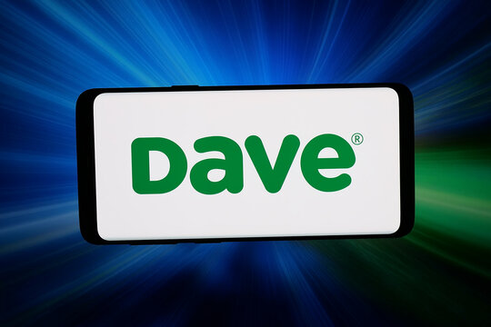 Stuttgart, Germany - 07-15-2026: In this photo illustration, the logo of US fintech company Dave Inc. (Dave.com) is displayed on a smartphone in front of abstract background on computer screen.