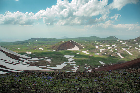 mountain landscape with lake and mountains