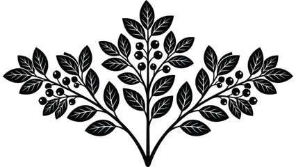 Autumn berry branch illustration. Black floral foliage vector for seasonal design projects. © Mahraz