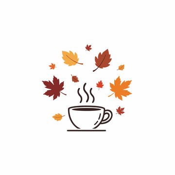 Autumn Coffee Cup with Falling Leaves