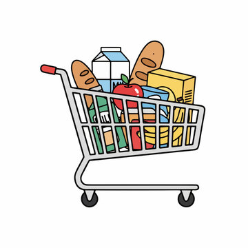 Grocery Shopping Cart Full of Food