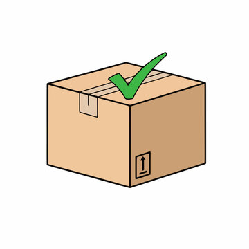 Cardboard box with green check mark