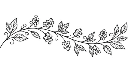 Autumn berry branch line art. Decorative floral element with leaves and berries. © @ahmedmaynul