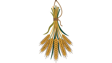 Wheat sheaf bundle illustration. Harvest grain stalks tied with rope for autumn design. © Mahraz