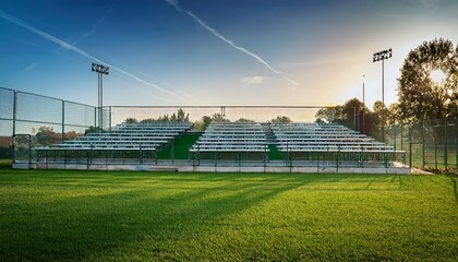 Naklejka premium bleachers in the park against the field fence