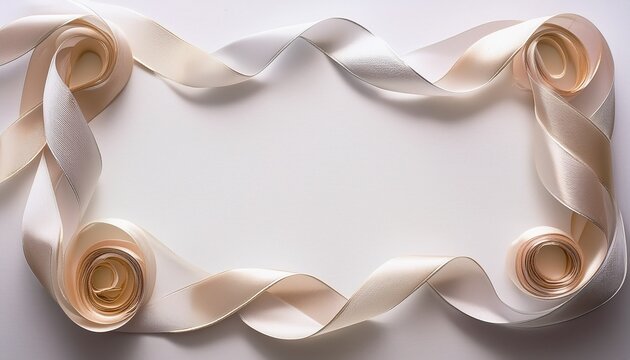 ribbons a flowing frame made from delicate ribbons loosely placed around the borders of a simple white background the ribbons curves and soft folds create gentle waves