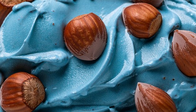 top view of chocolate hazelnut ice cream surface a closeup of the chocolate hazelnut ice cream texture highlighting its creamy chocolate base with pieces of hazelnuts