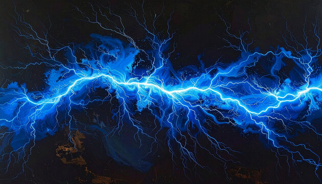 Blue lightning strike on black background abstract electric discharge