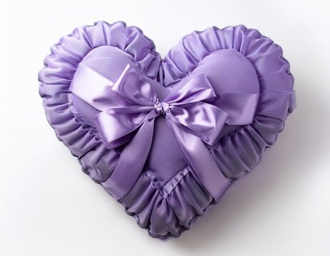 ruffle cushion with lavender heart shape and satin bow isolated soft pillow