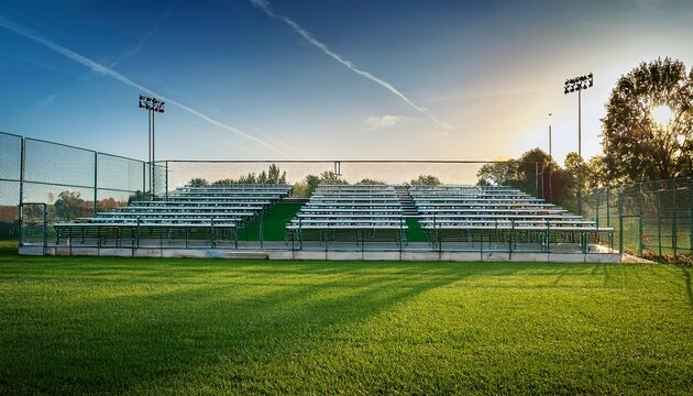 bleachers in the park against the field fence