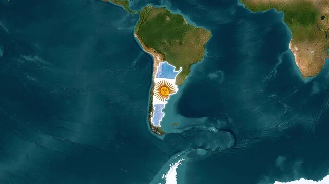 Animated map of argentina with national flag overlay on south america globe