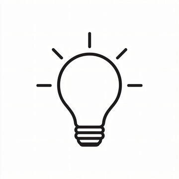 Minimalist black and white line drawing light bulb icon with three rays