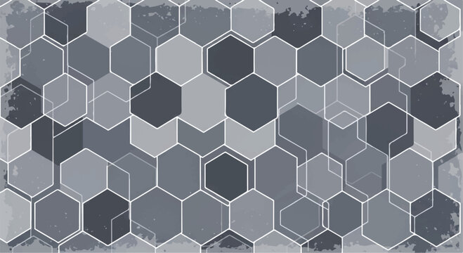 Abstract gray hexagon geometric background with honeycomb pattern and grunge texture.