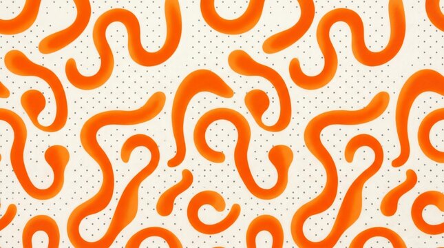 Retro seamless pattern with orange wavy lines and dots on a cream background, ideal for back to school stationery, textile prints, and creative wrapping paper.