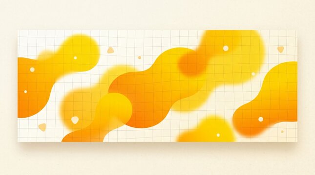 Abstract yellow and orange fluid blobs on a graph paper grid background, modern creative back to school banner, minimalist educational graphic design.