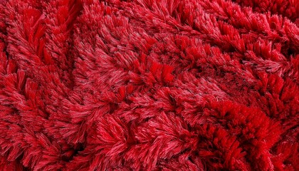 Fototapeta premium full frame macro of vivid red shag carpet with dense plush curled yarn texture