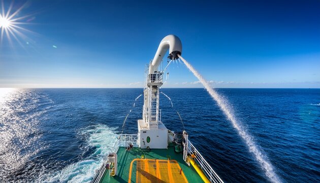 oceanographic ctd sensor probe streaming seawater onto a research vessel deck under a bright clear blue sky during a marine sampling operation