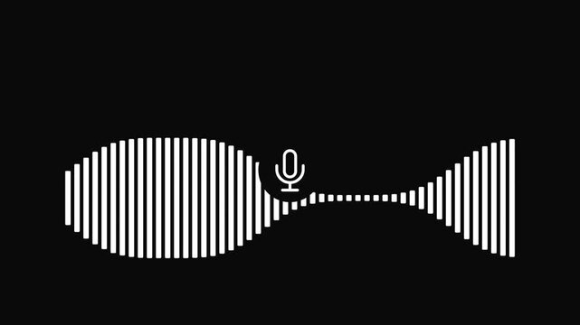 Digital audio waveform visualization with microphone symbol on black background.