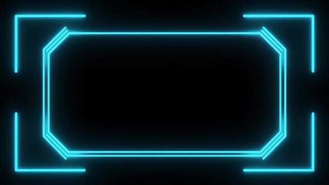 Blue Neon Glowing Geometric Corner Frame Animation and Cyberpunk HUD Border
