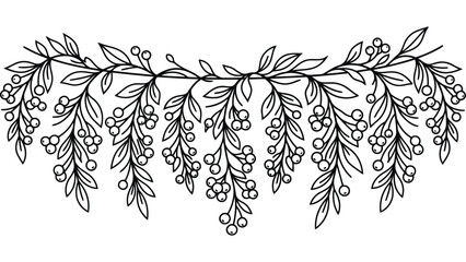 Autumn berry branch garland. Hand drawn floral border with leaves and seasonal berries. © @ahmedmaynul