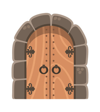 Door Medieval Wooden Entrance With Stone Arch