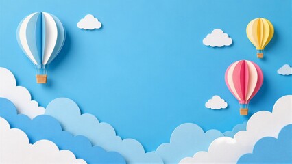 Obraz premium Paper hot air balloons floating above layered cloud backdrop
