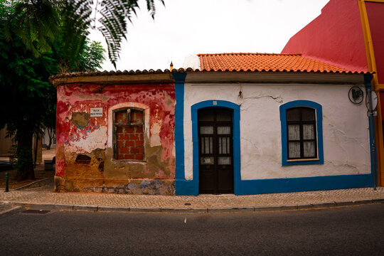 Colorful Traditional Portuguese Houses with Weathered Facades