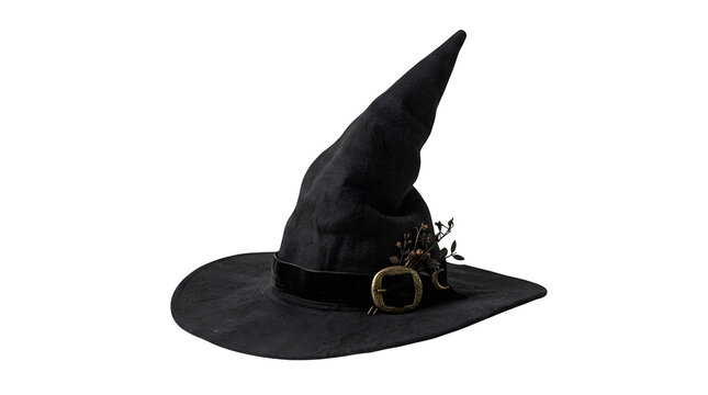 Black witch hat with spiderweb design and gold accents as transparent object